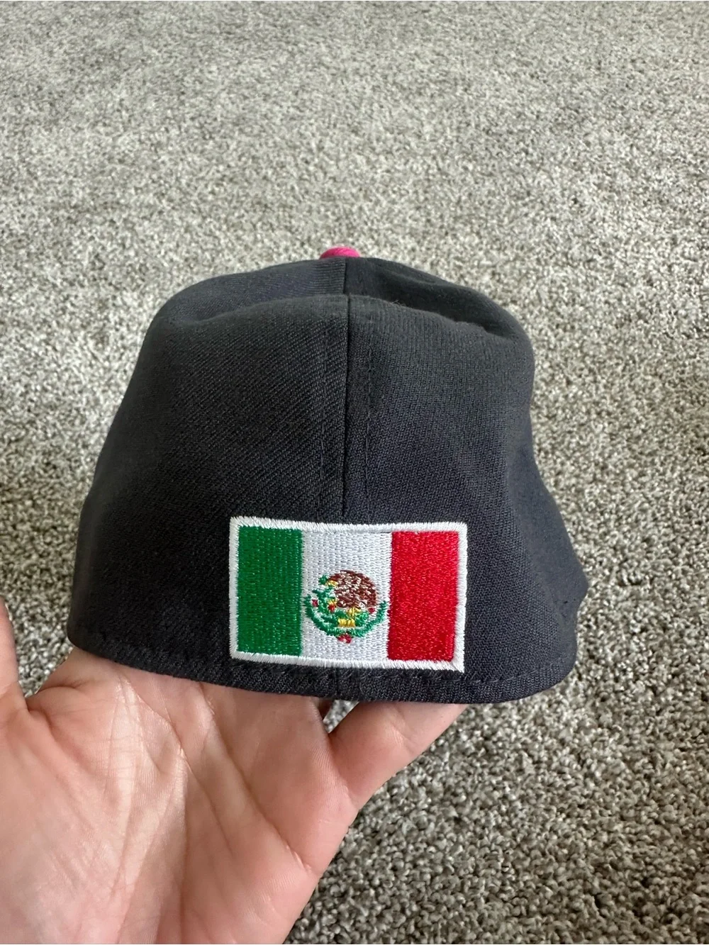 New Era Black Cap with Pink & White Embroidered Logo